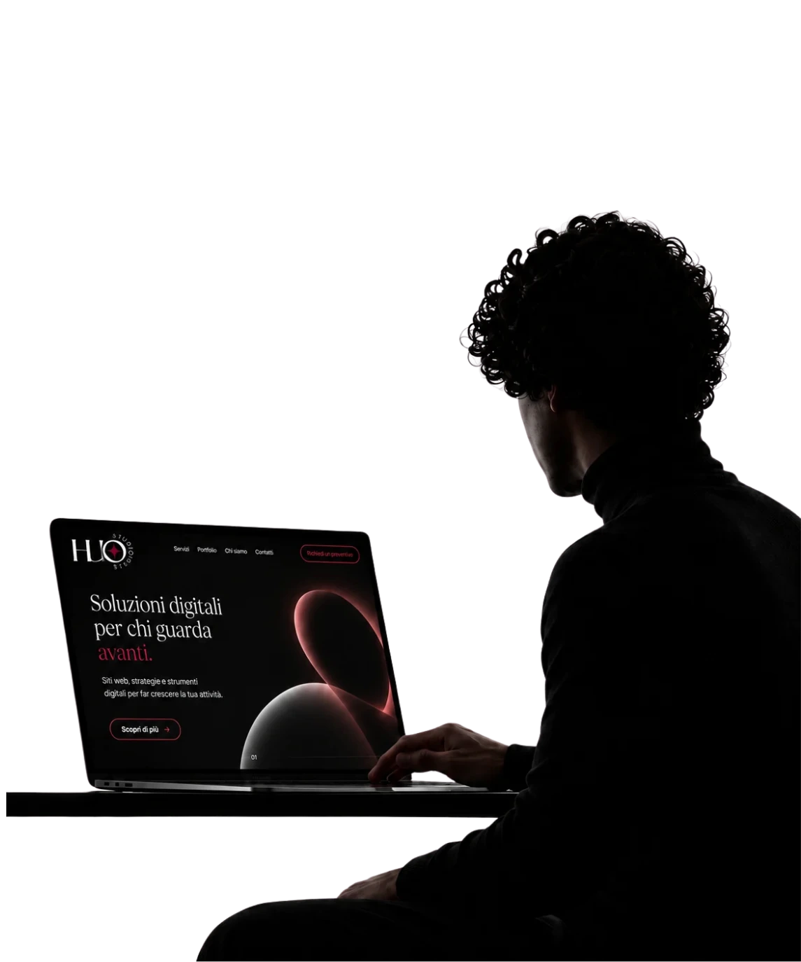 Sito web Huo Studio mostrato su laptop